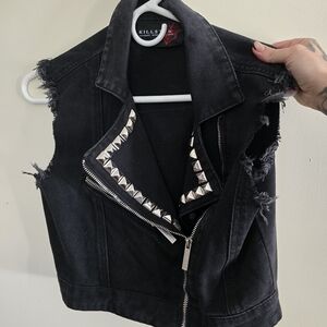 Killstar Black Denim Vest with Silver Accents